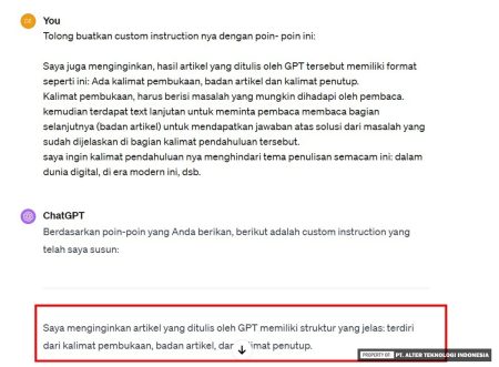 Meminta GPT membuatkan Custom Instruction